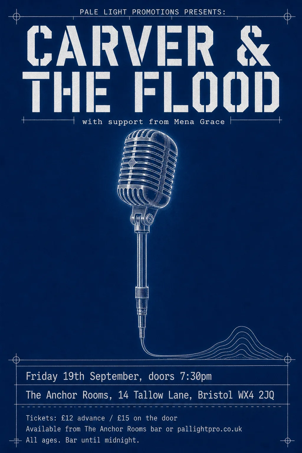 Cyanotype / Blueprint gig poster, original bitmap