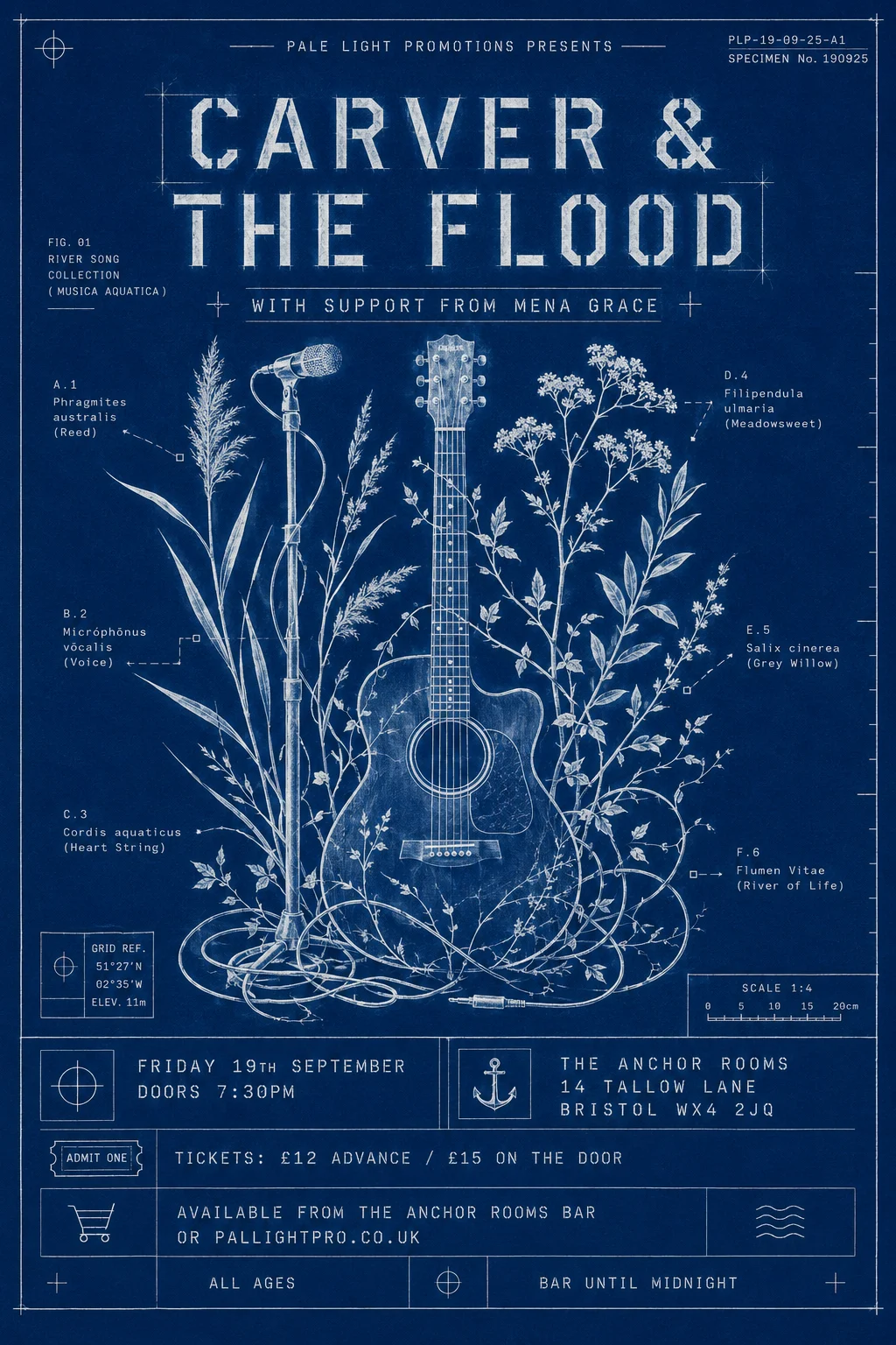 Cyanotype / Blueprint — gig poster example
