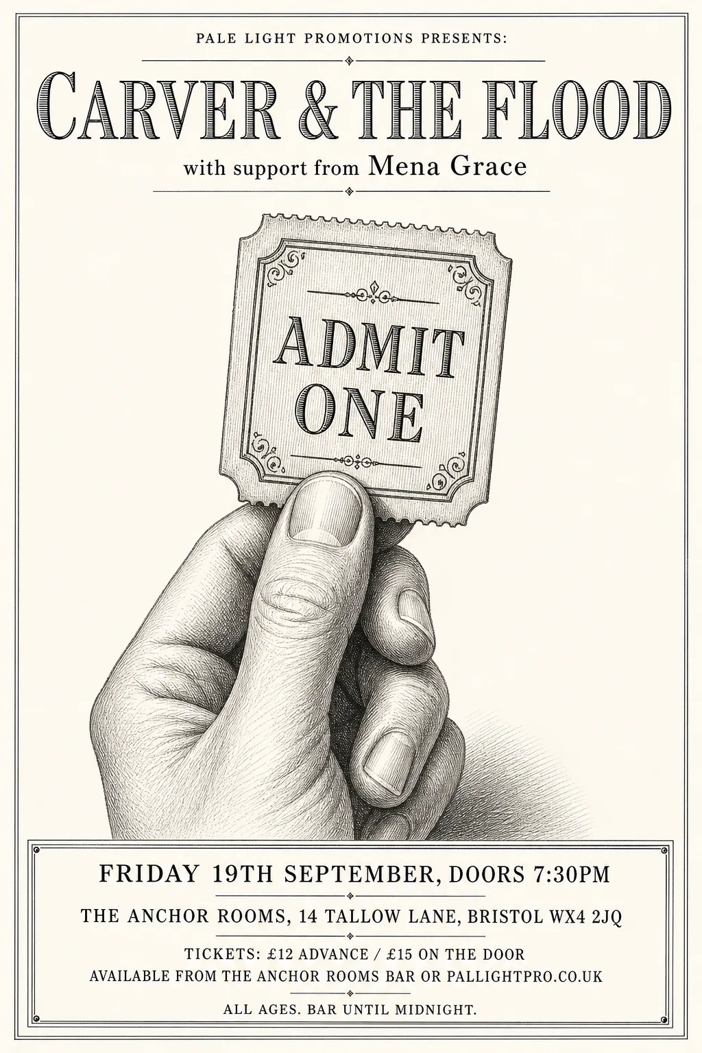 Etching / Engraving gig poster, original bitmap