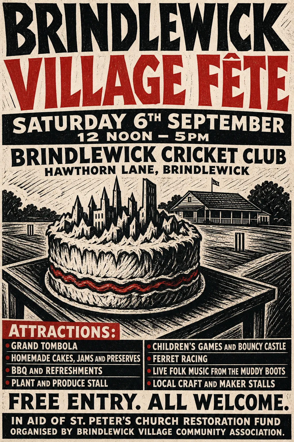 Expressionist Woodcut fete poster, original bitmap