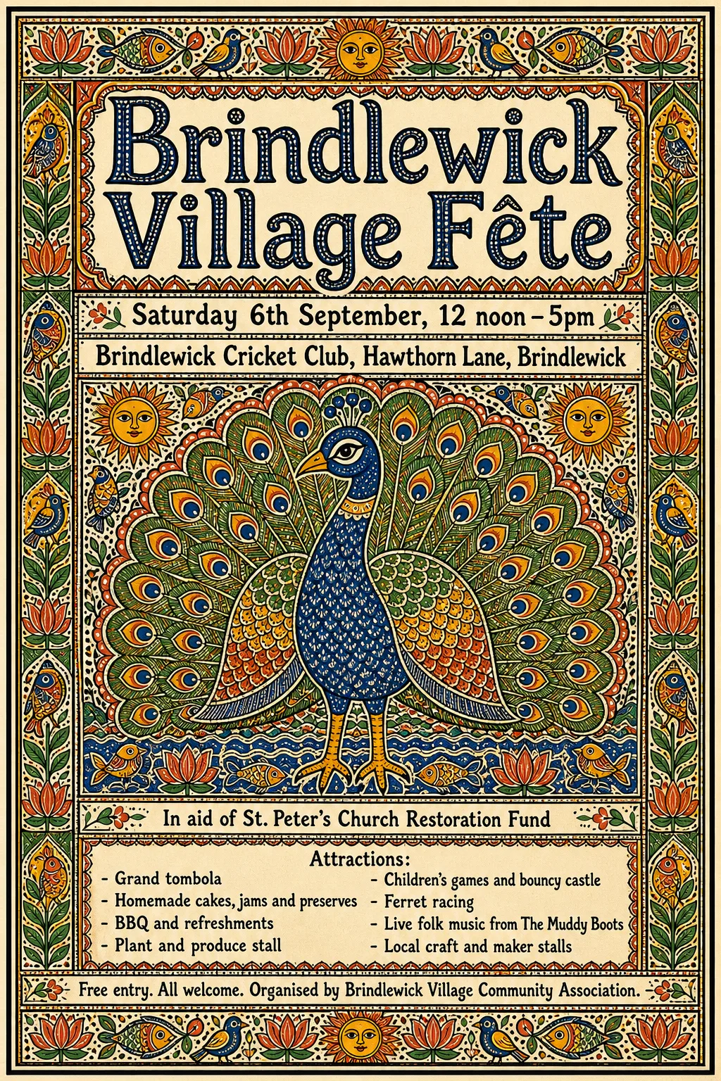 Madhubani / Indian Folk Art fete poster, original bitmap