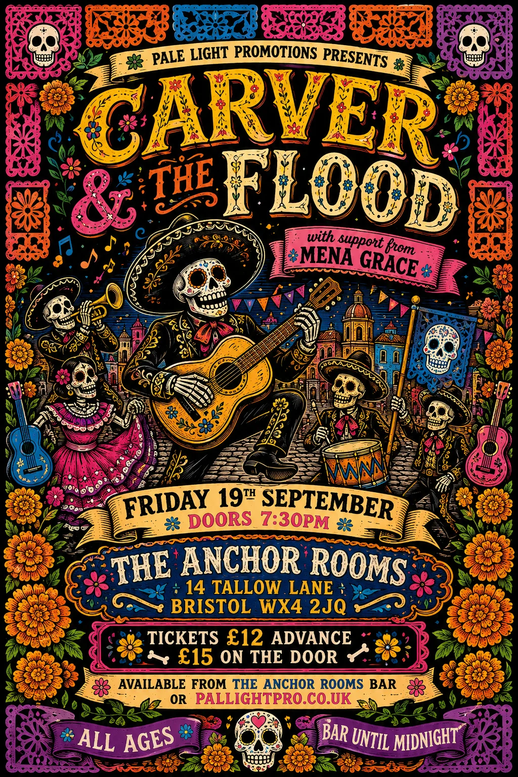 Mexican Calavera / Posada — gig poster example