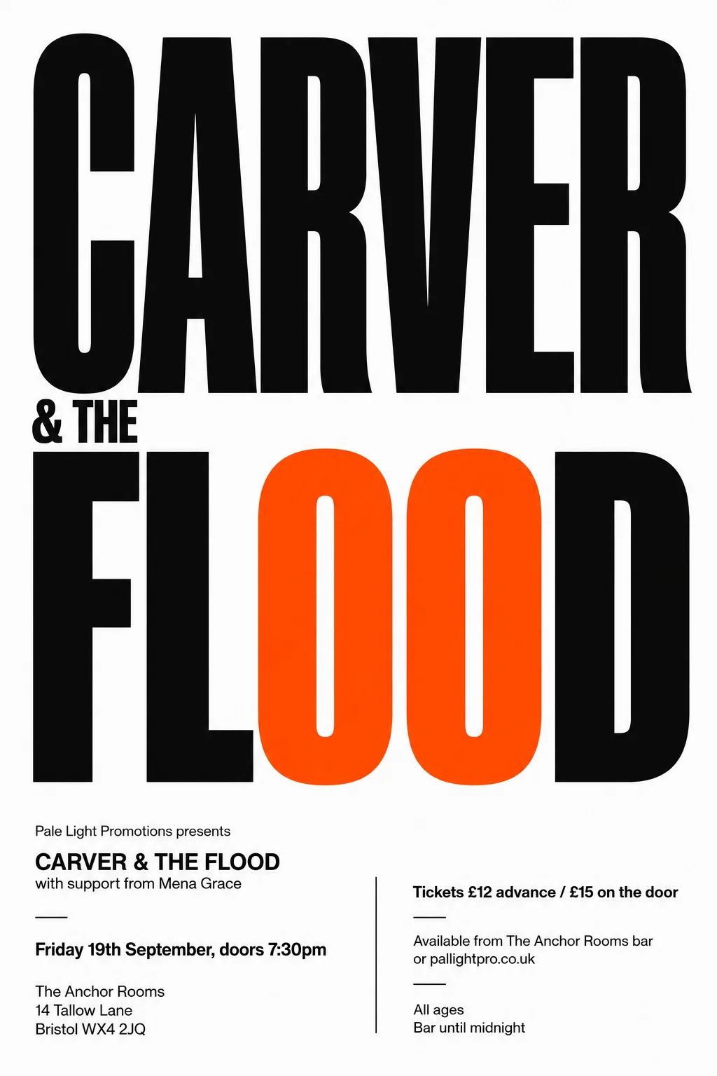 Monochrome + Single Accent — gig poster example