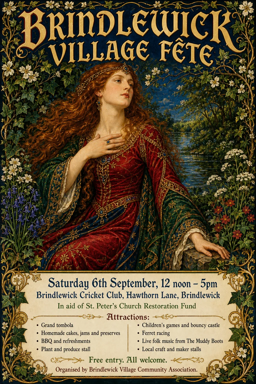 Pre-Raphaelite Illustration fete poster, original bitmap