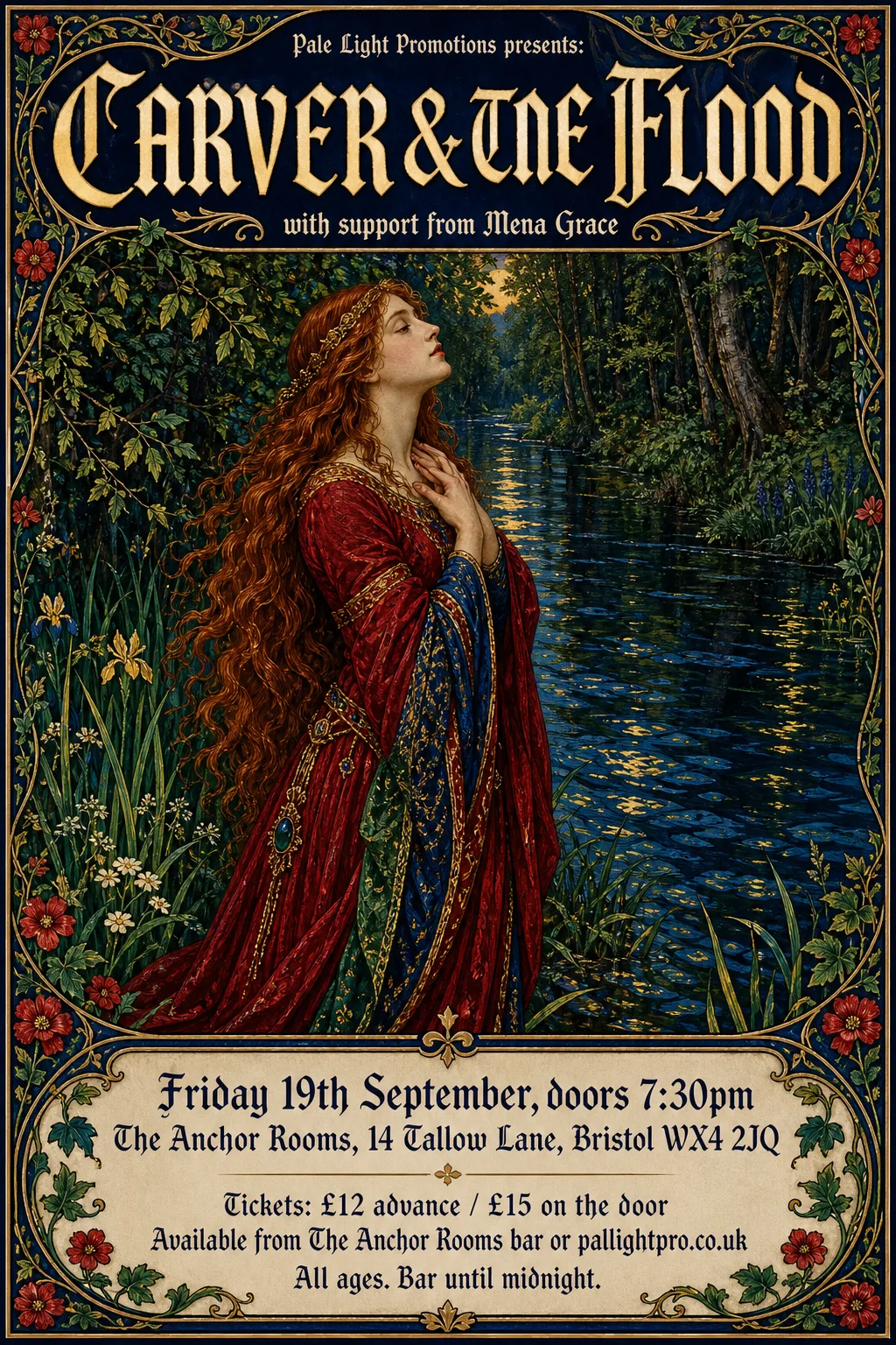 Pre-Raphaelite Illustration gig poster, original bitmap