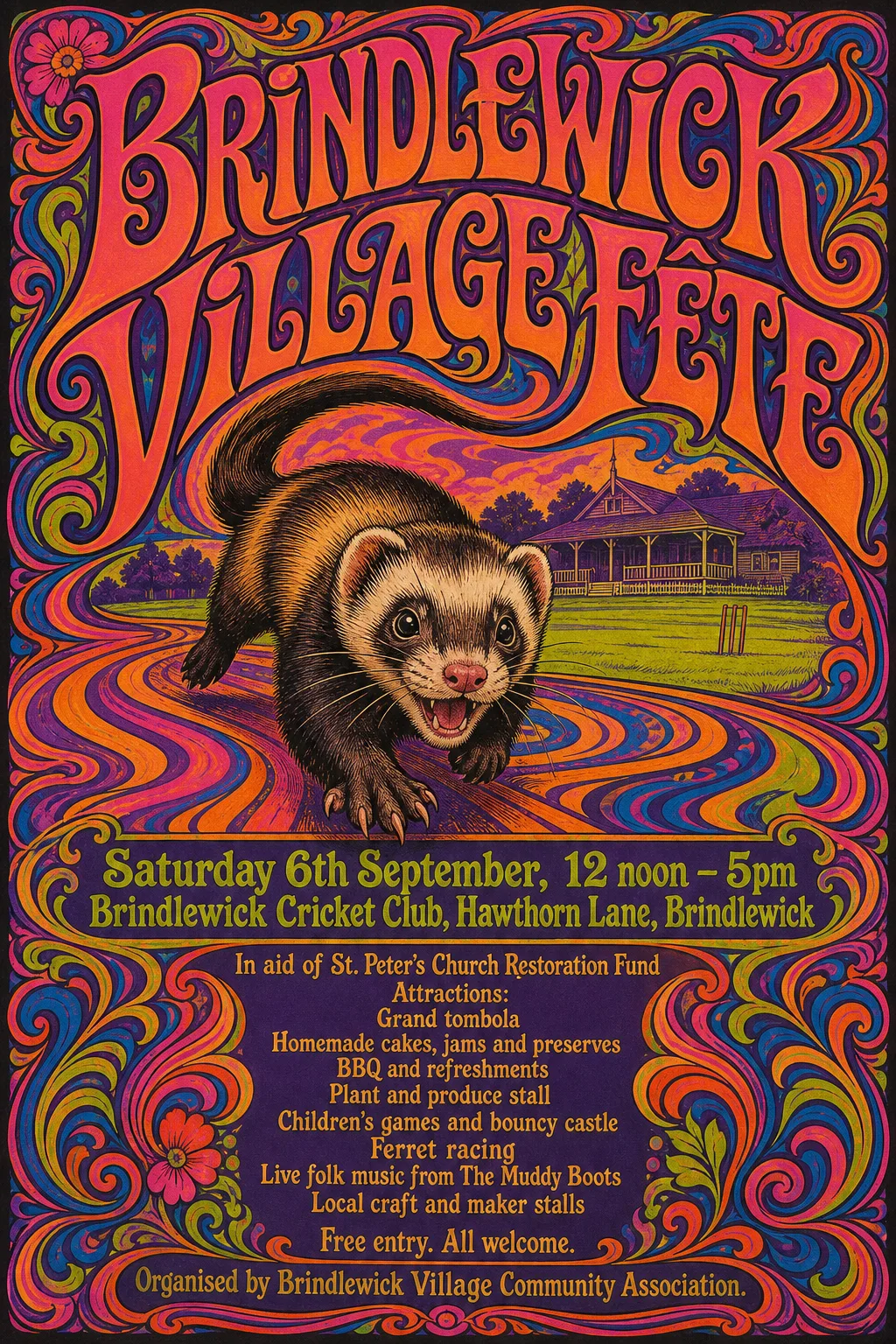 Psychedelic Sixties fete poster, original bitmap