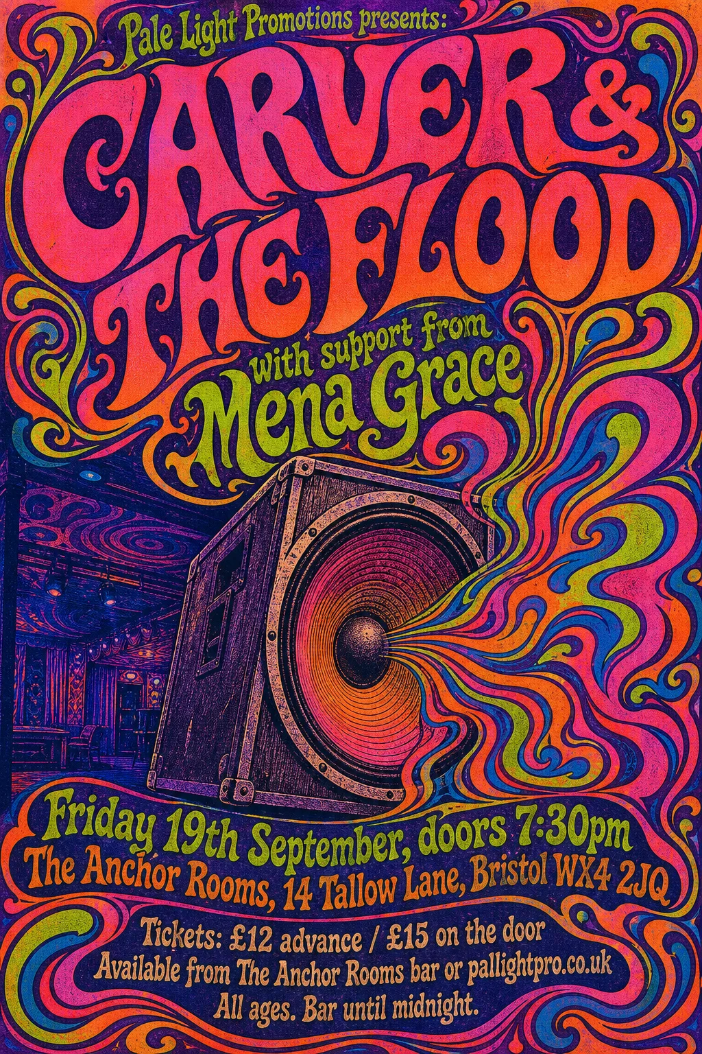 Psychedelic Sixties gig poster, original bitmap