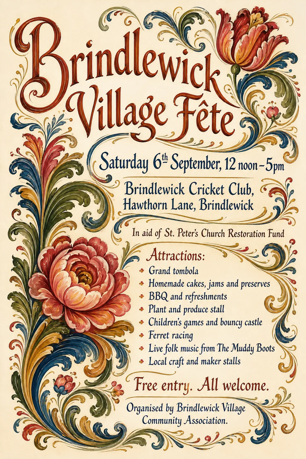 Scandinavian Folk / Rosemaling fete poster, original bitmap