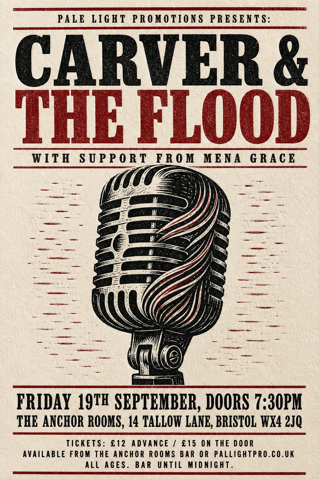 Stamp / Letterpress (Modernised) gig poster, original bitmap