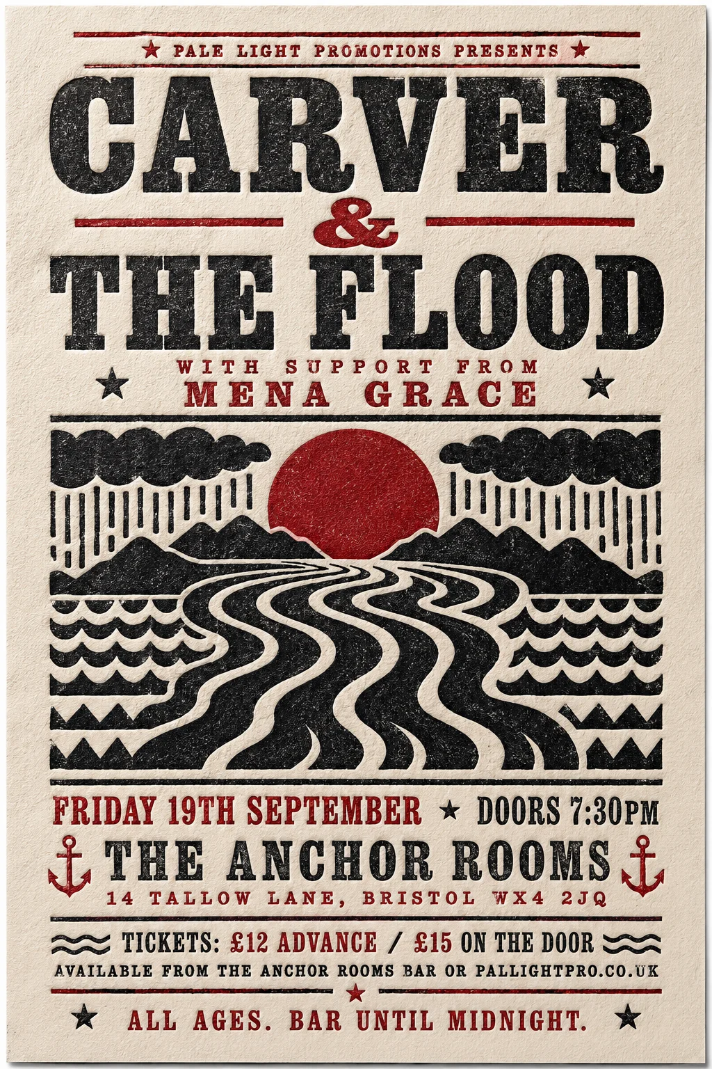 Stamp / Letterpress (Modernised) — gig poster example