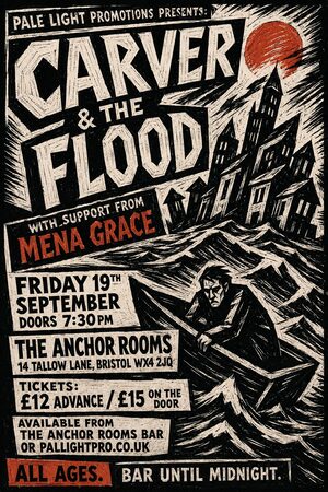 Expressionist Woodcut gig poster example