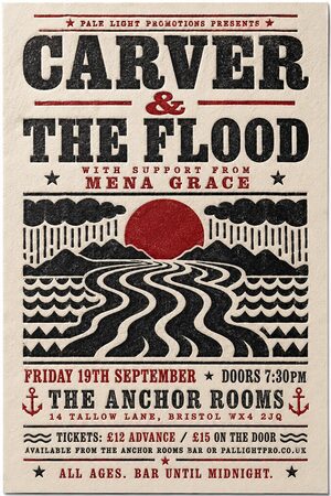 Stamp / Letterpress (Modernised) gig poster example