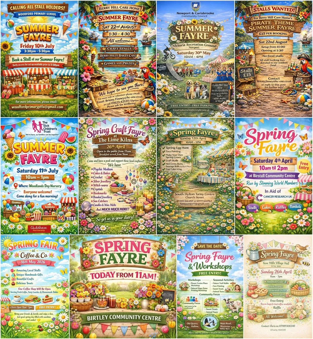 A collage of AI-generated village fayre posters found online